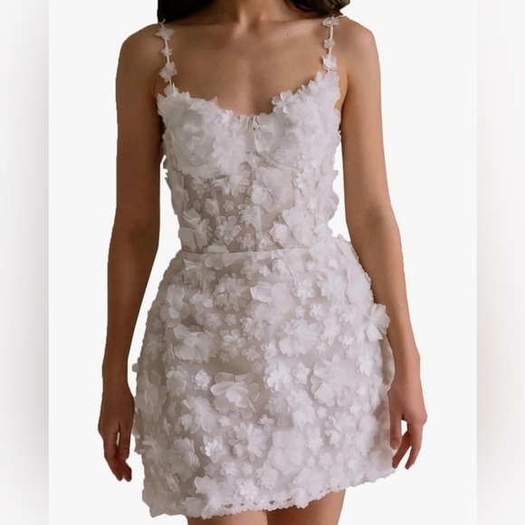 Dresses & Skirts - 3D Flower Short Spaghetti Strap Party Gown A-line Tulle Homecoming Dress
